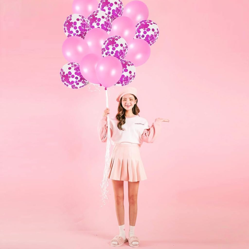 Pink and Pink Confetti Latex Balloons Kit – Pack of 30 | Latex Pink and Confetti Balloons for Birthday Party | Great for Debut Wedding Decorations, Baby and Bridal Shower, Engagement, Anniversary