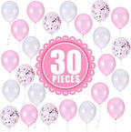 Pink and White Confetti Party Balloons Pack of 30 | Light Pink and White Confetti Latex Balloon Decorations Supplies | Great for Birthday Party Backdrop, Baby Bridal Shower, Wedding