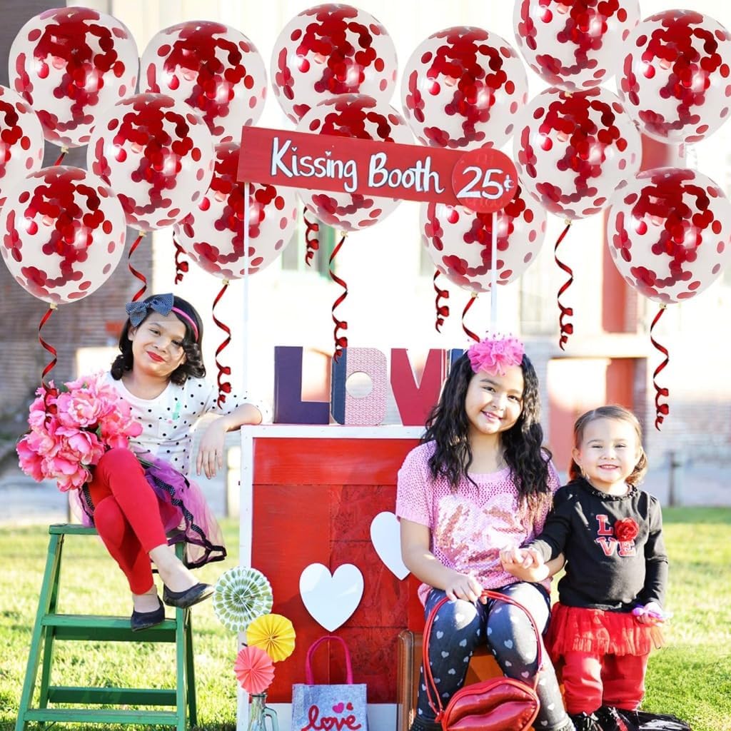 Red Confetti Balloons Kit - Pack of 30 | Red Balloons for Valentines Day Decorations | Red Glitter Balloons for Red Theme Birthday Party, Anniversary Decorations, Weddings, Bridal and Baby Shower