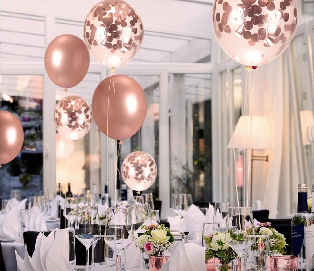 Pack of 18 Pcs Rose Gold Latex & Confetti Balloons for Birthday Decoration Items/Balloons for Birthday Party