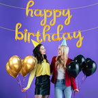 Gold Cursive Happy Birthday Banner – 16 Inch Balloon Banner, Decorations for Birthday Party