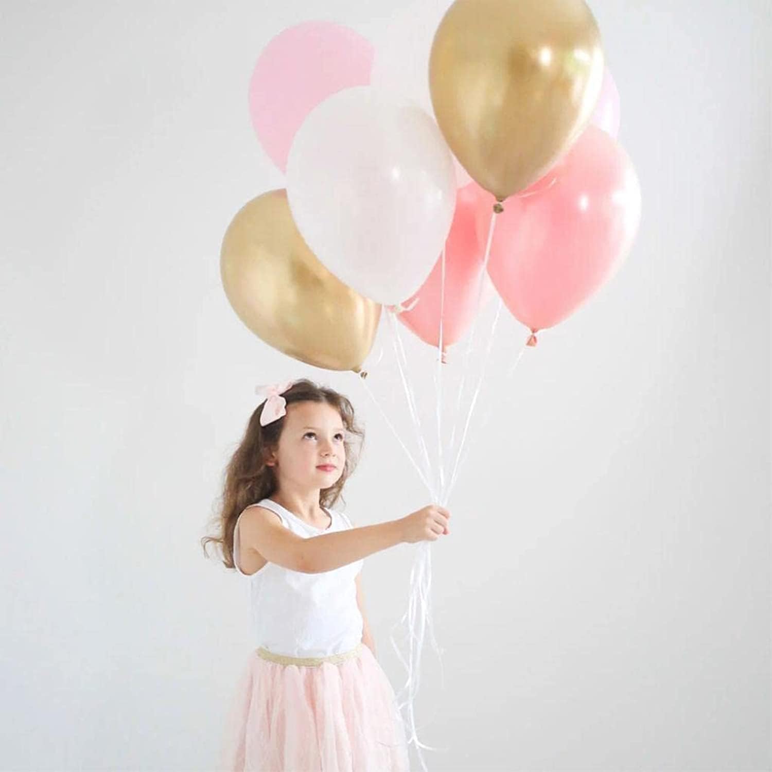 Pink, Golden, and White Metallic Balloons – 50 Pcs for Birthday Decoration or General Party Use