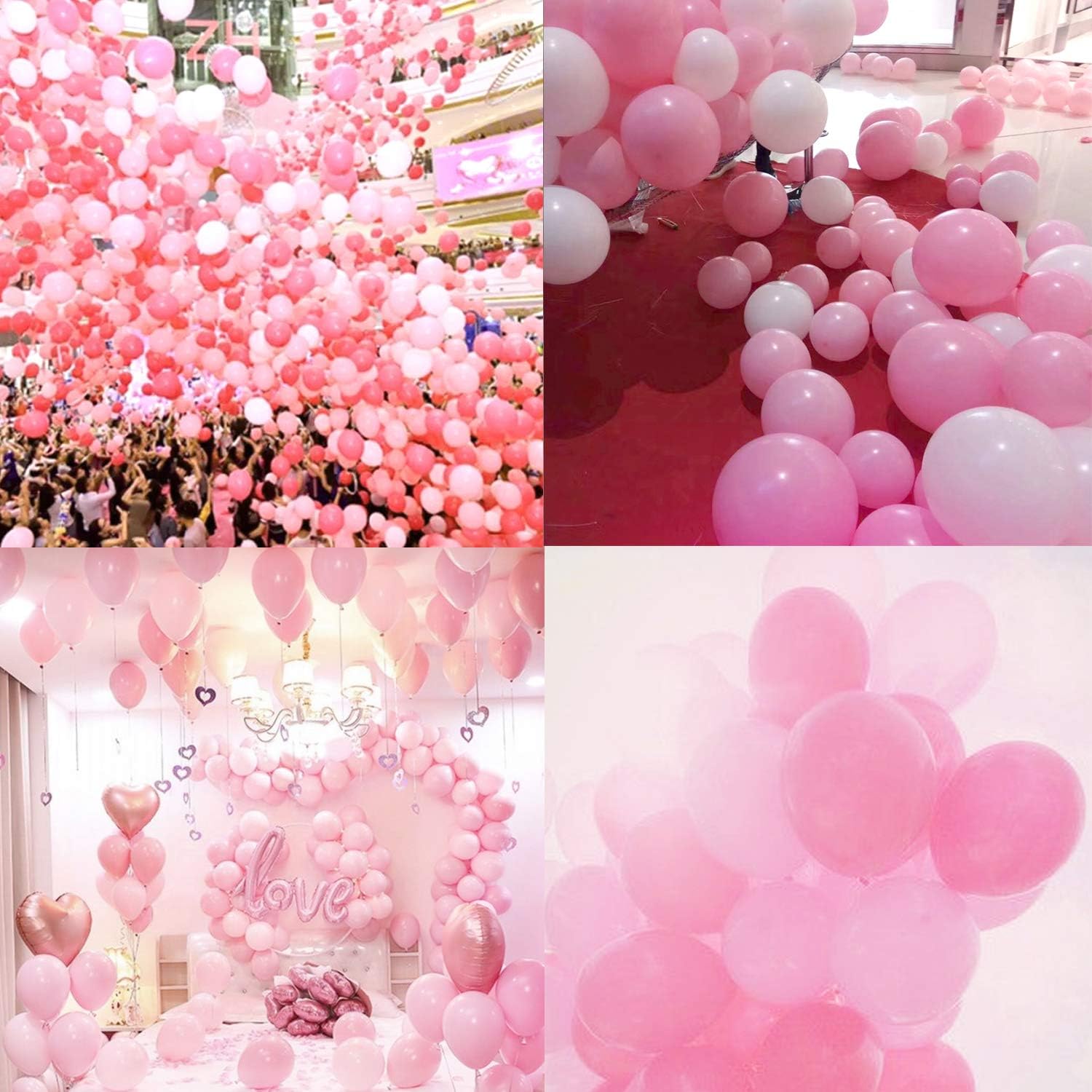 100 PCS 12” Pearlized 4 Assorted Colors Latex Balloons Pink Rose Gold White Large Big Round Thick Shiny Pearlescent Biodegradable Bulk Helium Gas Air Inflated Kids Birthday Party Decorations Supplies