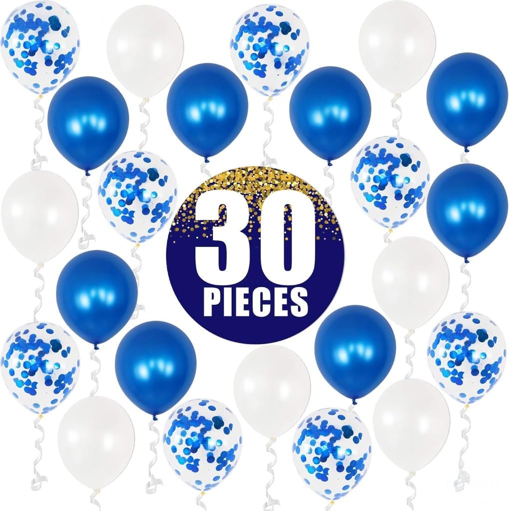 Navy Blue and White Balloons Decoration - 30 Pack | Blue Balloons and Blue Confetti Balloons | Navy Blue Balloons Arch Garland for Navy Party, Graduation Decorations, Birthday Party Decor