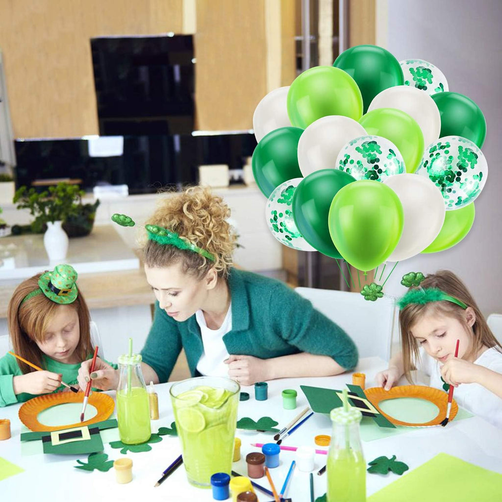 40Pcs 12 Inches St. Patrick'S Day Latex Balloons Confetti Balloons Set - Green & White Balloons Helium Balloons For Saint Patty'S Day Irish Party Decorations Supplies