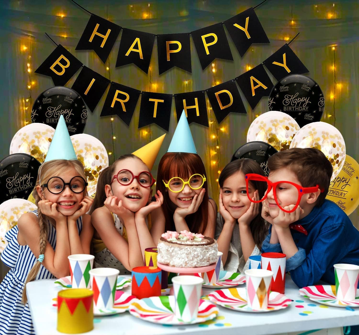 Birthday Decoration Items – Happy Birthday Decoration Black & Gold – For Men, Husband, Wife, Women – Includes Confetti, Metallic & Foil Balloons – 1 Piece