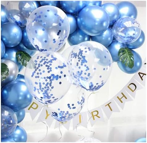 40PCS 12 inch Blue Latex Balloons Foil Confetti Balloons Decorative Balloons with 3pcs ribbon for Weddings Birthday Graduation Party Supplies (Blue)