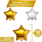 Gold and Silver Star Foil Balloon Set – 6 Pack, 18 Inch Shining Gold and Silver Party Balloons for Birthday Decoration Star-Shaped Helium Balloons for Wedding Decor, Holiday Party, Bridal Shower, and
