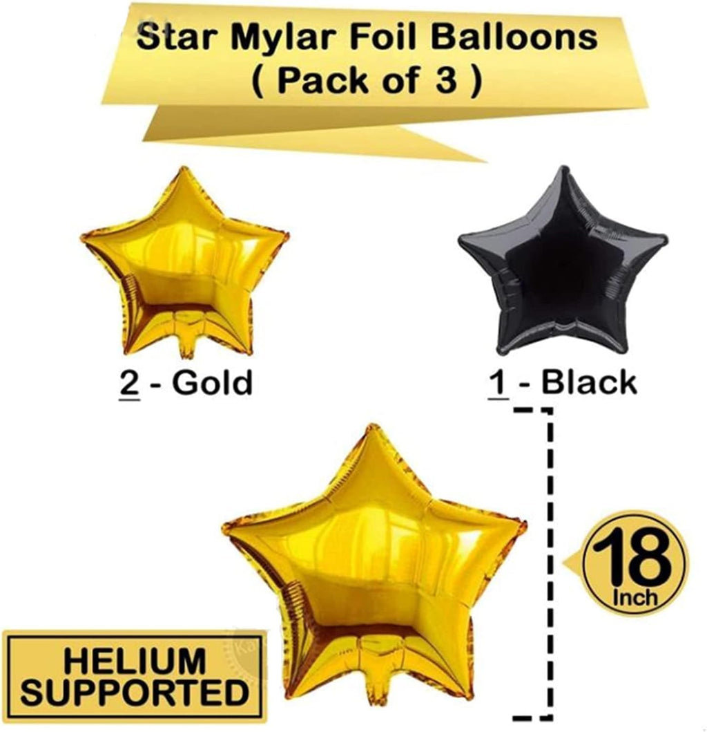 Black and Gold Balloons with Paper Pom Poms – Birthday Party Decoration Kit with Pale Champagne Foil Fringe Tinsel Curtain – Black Theme Backdrop Decoration Set
