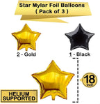 Black and Gold Balloons with Paper Pom Poms – Birthday Party Decoration Kit with Pale Champagne Foil Fringe Tinsel Curtain – Black Theme Backdrop Decoration Set