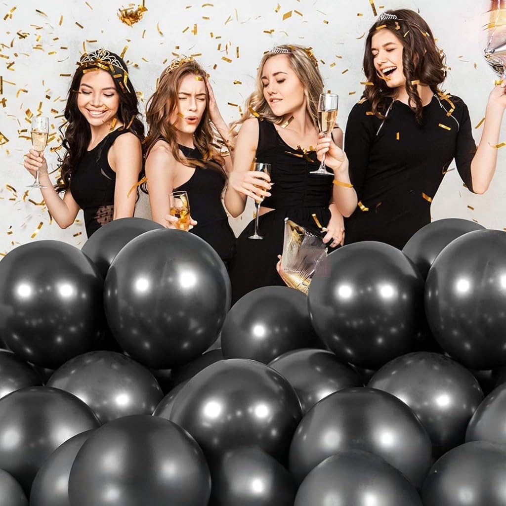 50 Pcs Black Metallic Balloons for Birthday, Anniversary, Baby Shower - Party Decorations for Kids