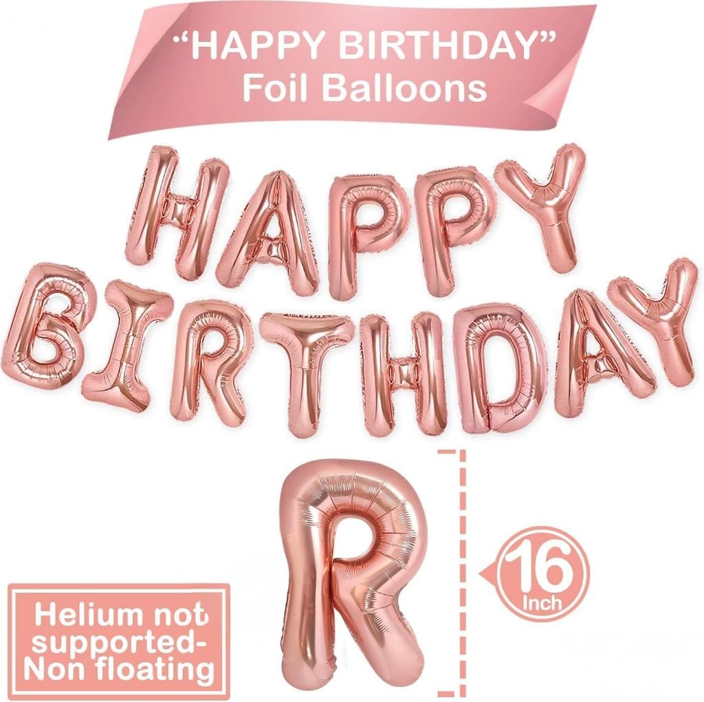 Happy Birthday Rose Gold Balloons – Large, Pack of 25 | Rose Gold Happy Birthday Letter Balloons | Star Mylar Foil and Latex Balloons | Rose Gold Decorations Party Supplies for Girl