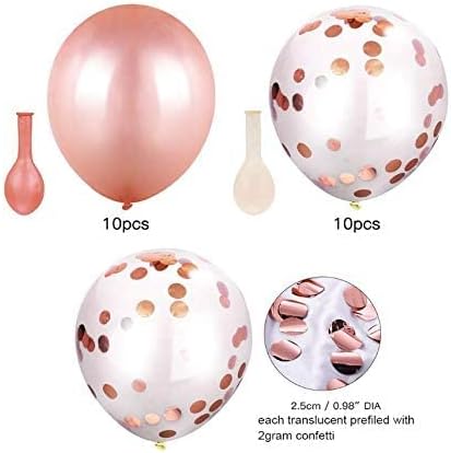 20 PCS Rose-Gold Confetti Balloons for Party 12 Inch Hazy Clear Balloon with and Metallic Latex Baby Shower Birthday Wedding Proposal Decoration Supply - Rose Gold