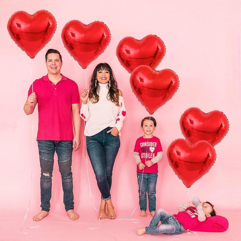 Shaped Foil Balloons Set - Pack of 6 | Helium Supported Romantic Love Balloon Kit | Red Heart Balloon for Wedding, Anniversary, Valentines Day, Proposal, Bridal Shower, Birthday Decorations