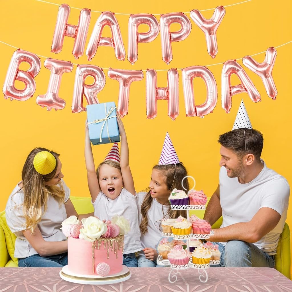 Rose Gold Happy Birthday Banner – 16 Inch Balloons | Sign for Girls | Decorations and Backdrop
