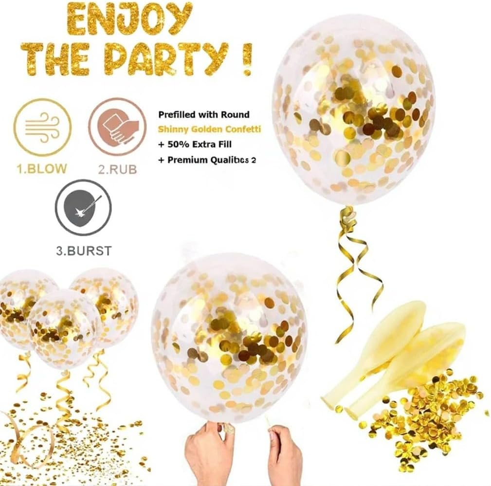 25Pcs Golden Happy Birthday Foil Balloon, Confetti and Metallic Balloons Combo for Birthday Decoration Items for Kids