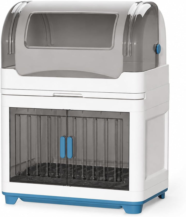 Blue 2-Tier Dish Drying Rack with Cover, Drain Board & Cutlery Holder
