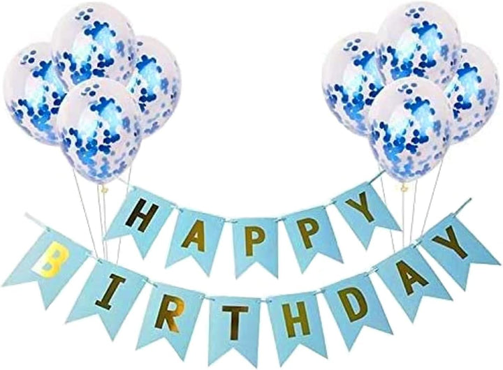 Blue Happy Birthday Decoration Set with Banner and Confetti Balloons