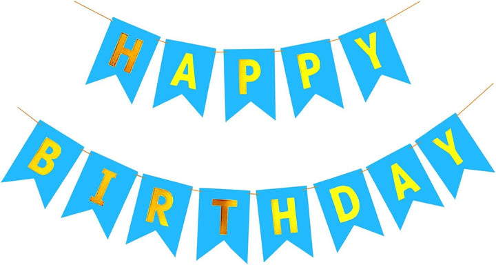 Propsicle Blue Happy Birthday Banner for Boys Prince Theme Decoration | Pack of 15, for kids, son, husband, brother, father, 1st, 10th, 18th, boys birthday backdrop decoration