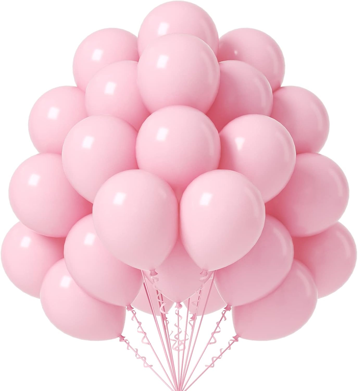 Pink Balloons - 12 Inch, 50 Pack Light Pink Latex Party Balloons with Pink Ribbon for Birthday, Graduation, Bridal, Baby Shower, Gender Reveal & Princess Parties