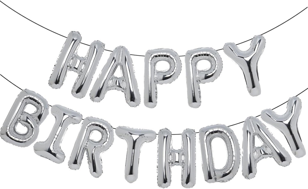 Happy Birthday Letters Silver Foil Balloons with Red Latex Balloons for Birthday Decoration Combo Set of 64 Pcs
