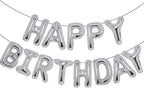 Happy Birthday Letters Silver Foil Balloons with Red Latex Balloons for Birthday Decoration Combo Set of 64 Pcs