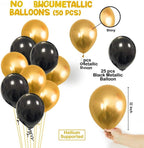 Golden Happy Birthday Letters Foil Balloon Set Decoration Combo with 51 Pcs Black and Gold Metallic Balloon