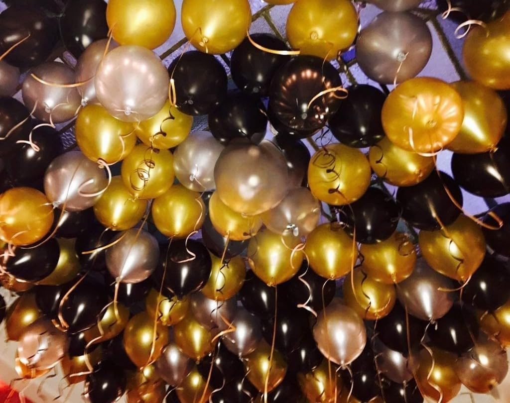 Golden Happy Birthday Letters Foil Balloon Set Decoration Combo with 51 Pcs Black and Gold Metallic Balloon