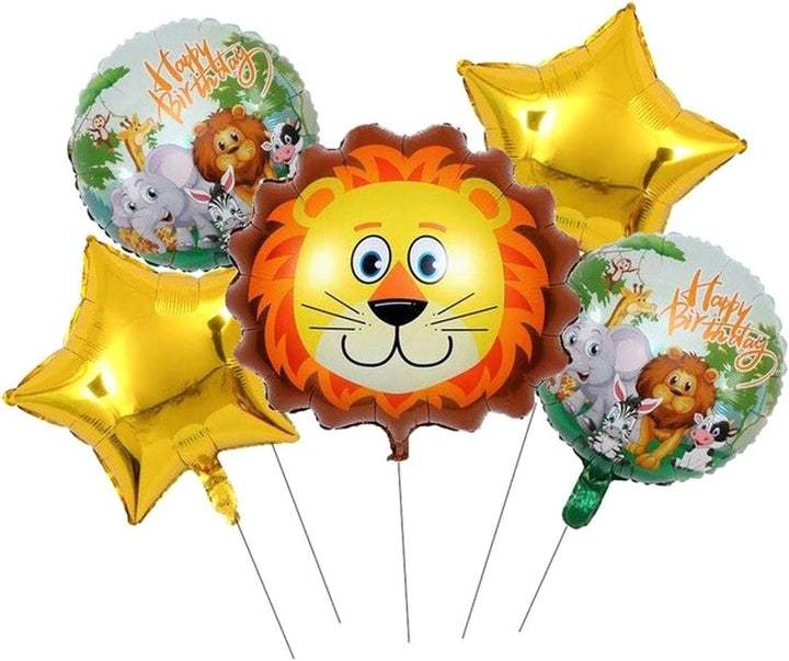 Lion Theme 5 Pcs Foil Balloon Set – Decorative Balloons for Party Decorations