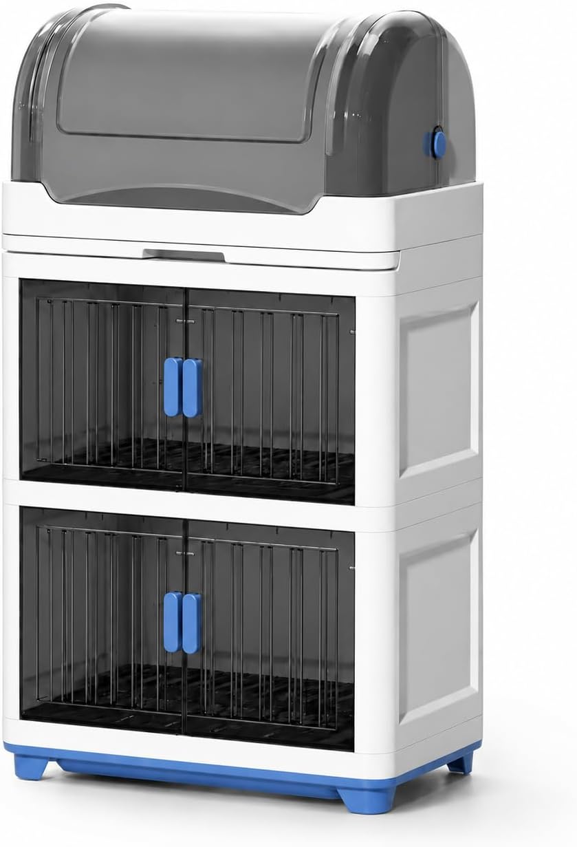 Blue 3-Tier Dish Drying Rack with Cover, Drain Board & Cutlery Holder