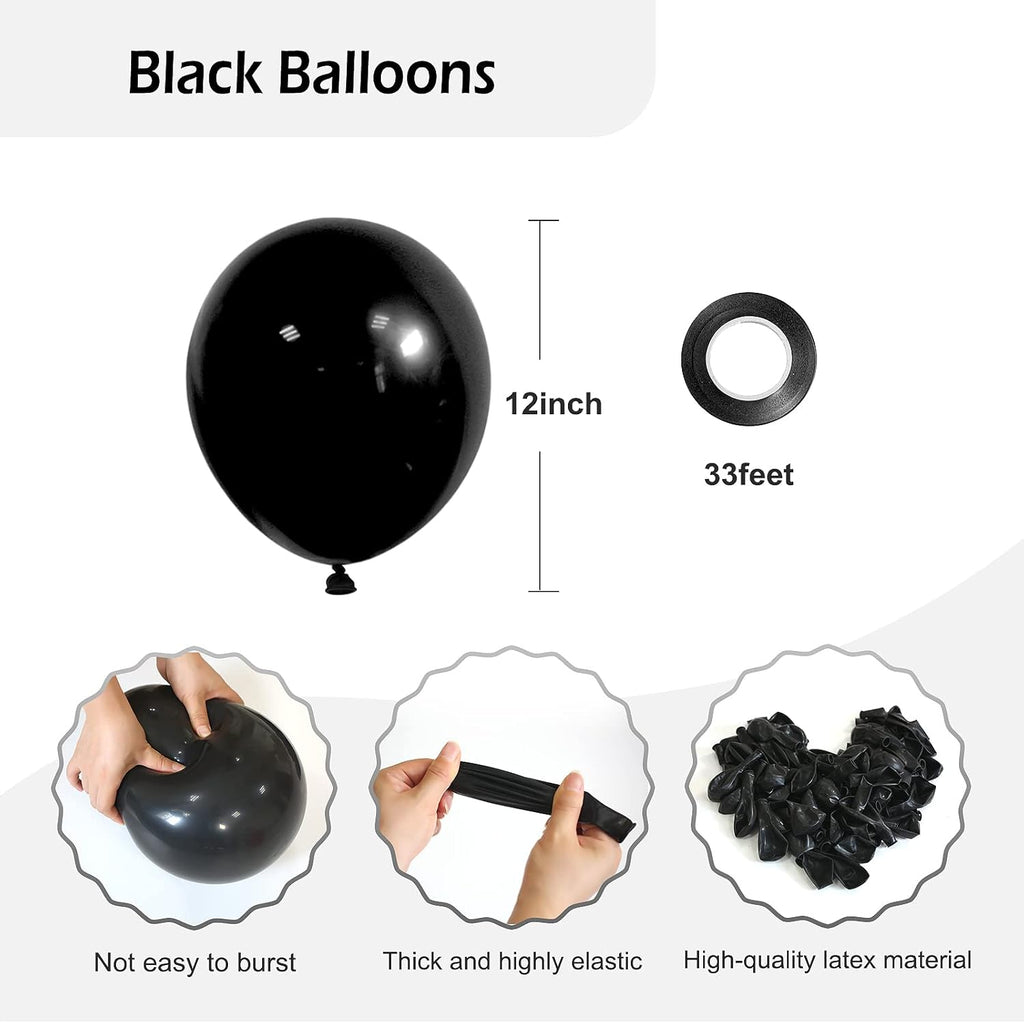 Black Balloons - 12 inch, 50 Pack Latex Party Balloons for Birthday, Graduation, Baby Shower, Halloween, Father's Day - Includes Black Ribbon