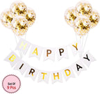 9Pcs Happy Birthday Decoration Set – White Happy Birthday Banner with Confetti Balloons and Ribbon- Birthday Party Decoration for Boys, Girls, Men & Women