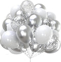 60Pcs/Set Metallic Silver White and Silver Confetti Balloons 12 inches White Silver Latex Balloon Kit Birthday Party Wedding Decoration Supplies