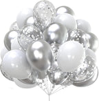 60Pcs/Set Metallic Silver White and Silver Confetti Balloons 12 inches White Silver Latex Balloon Kit Birthday Party Wedding Decoration Supplies