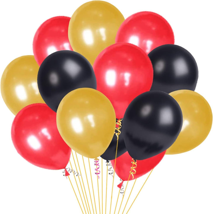 Golden Red Black Balloons - 100 pcs for Happy Birthday Balloon Decoration for Boys, Men, Husband/Balloon Garland Kit/Metallic Helium Balloons/Balloon Items for Décor