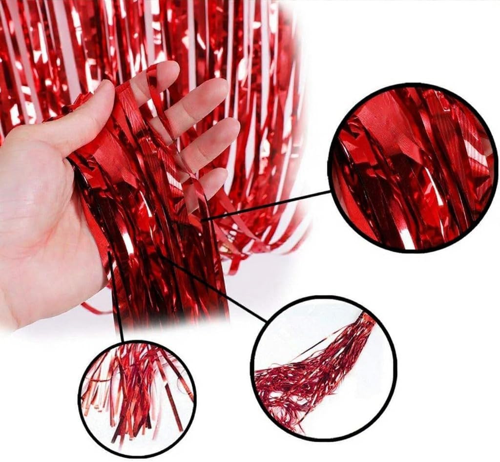 Foil Fringe Curtains 4ft x 6ft Backdrop - Metallic Tinsel Photo Booth Background for Birthday, Anniversary, Valentine, Christmas, Wedding, Bachelorette, Baby Shower - Pack of 2