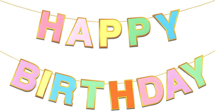 Propsicle Rainbow Theme Happy Birthday Banner for Party Decoration | Pack of 13 cardstock letter cutouts with ribbon, suitable for 1st, 10th, 18th, girls birthday backdrop decoration