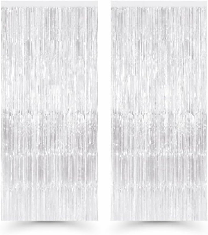 Silver Foil Fringe Curtain Backdrop for Party Decorations, 2 Pack