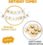 9Pcs Happy Birthday Decoration Set – White Happy Birthday Banner with Confetti Balloons and Ribbon- Birthday Party Decoration for Boys, Girls, Men & Women