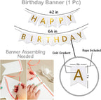 9Pcs Happy Birthday Decoration Set – White Happy Birthday Banner with Confetti Balloons and Ribbon- Birthday Party Decoration for Boys, Girls, Men & Women