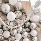 60Pcs/Set Metallic Silver White and Silver Confetti Balloons 12 inches White Silver Latex Balloon Kit Birthday Party Wedding Decoration Supplies