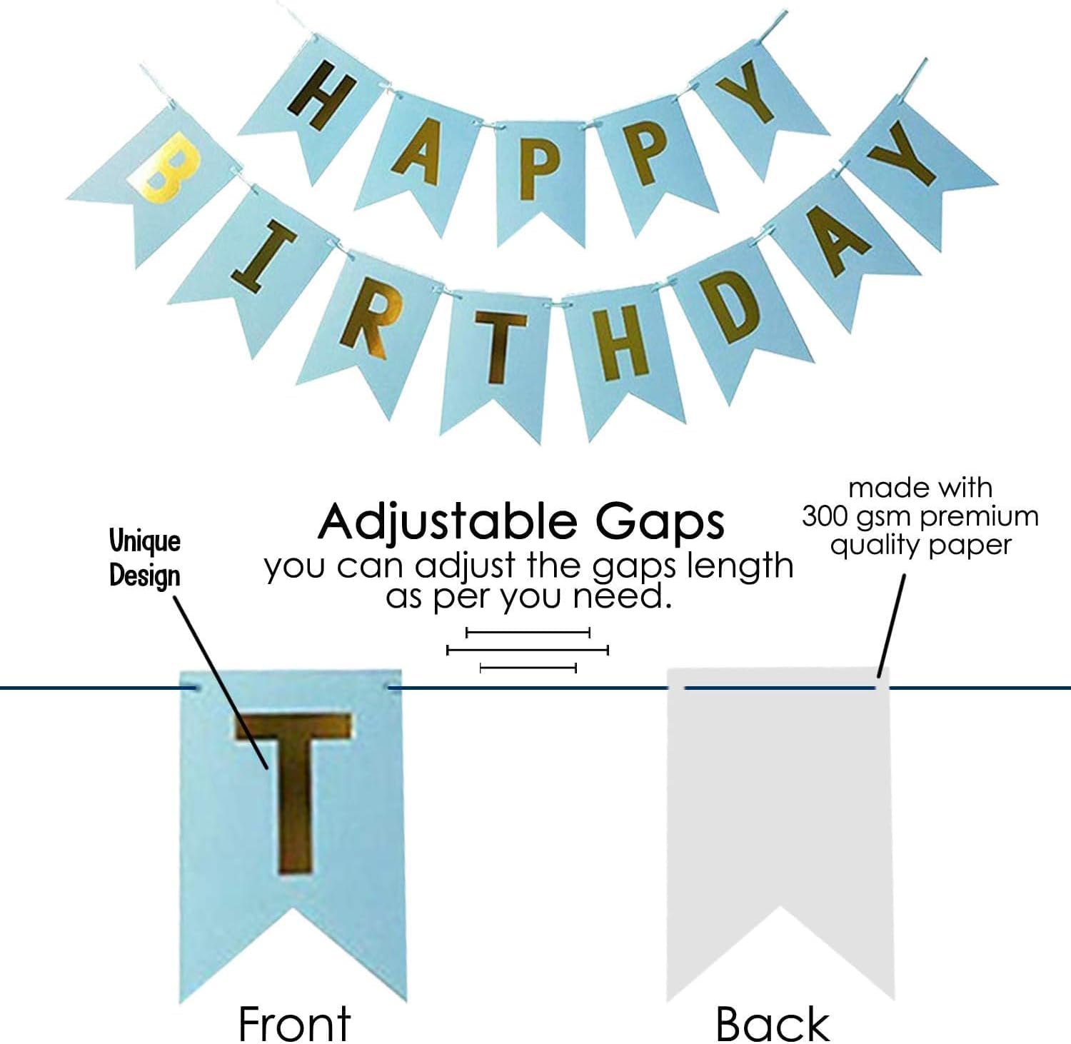 Birthday Decoration Paper Kit For 1St Birthday Boys 7 Pcs With Lights, Blue