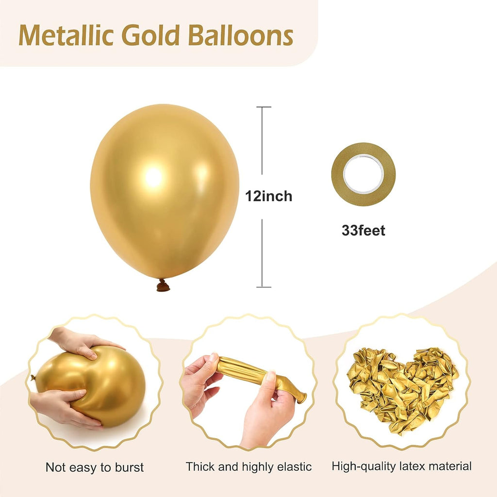 Metallic Gold Balloons 12 inch, 50 Pack Chrome Gold Latex Party Balloons Helium Quality for Birthday Graduation Baby Shower Wedding Party Decorations (with Gold Ribbon)