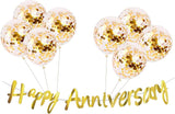 (Pack of 9) Happy Anniversary Gold Bunting with Gold Confetti Balloons, Paper Banner Set for Decoration, Anniversary Decorations, Happy Anniversary Decoration Items, Wedding Anniversary