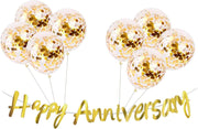 (Pack of 9) Happy Anniversary Gold Bunting with Gold Confetti Balloons, Paper Banner Set for Decoration, Anniversary Decorations, Happy Anniversary Decoration Items, Wedding Anniversary