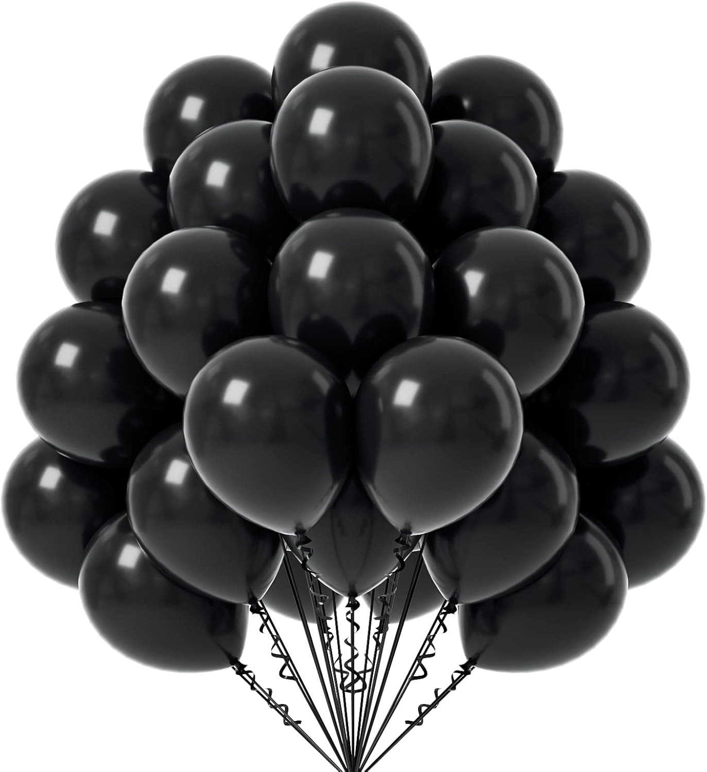 Black Balloons - 12 inch, 50 Pack Latex Party Balloons for Birthday, Graduation, Baby Shower, Halloween, Father's Day - Includes Black Ribbon