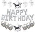 Silver Happy Birthday Balloons 13pcs Letters, 2pcs Giant Star Foil, 4pcs Confetti, 9pcs Latex Party Decorations