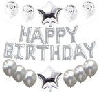 Silver Happy Birthday Balloons 13pcs Letters, 2pcs Giant Star Foil, 4pcs Confetti, 9pcs Latex Party Decorations