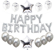 Silver Happy Birthday Balloons 13pcs Letters, 2pcs Giant Star Foil, 4pcs Confetti, 6pcs Latex Party Decorations