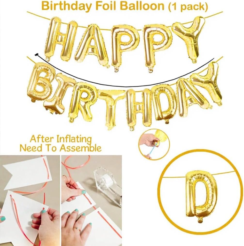 Golden Happy Birthday Letters Foil Balloon Set Decoration Combo with 51 Pcs Black and Gold Metallic Balloon